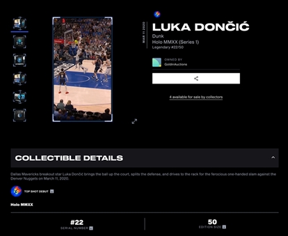 2019-20 NBA Top Shot Holo MMXX (Series 1) Luka Doncic Dunk (#22/50)